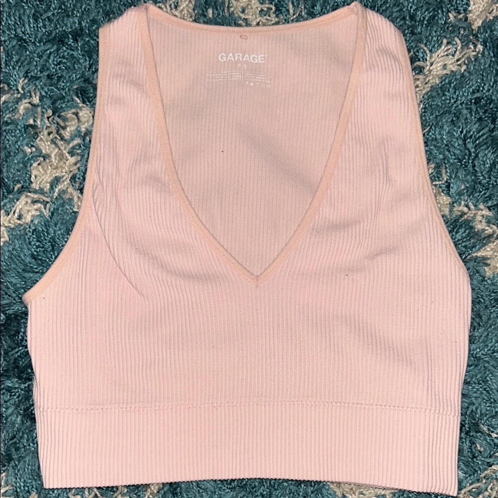 Garage Pink Ribbed Crop Tank Top